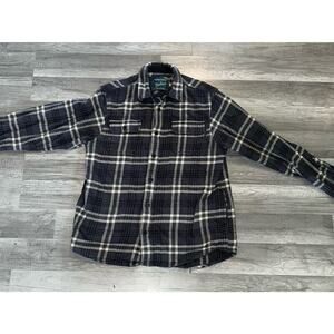 Woolrich Brawny Flannel Shirt Mens Large Gray Plaid Shacket Workwear Thick